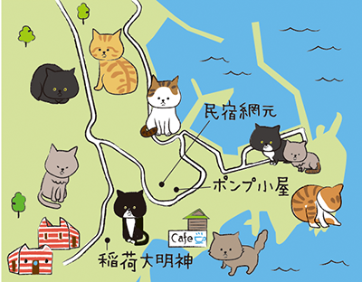 じゃらん 癒しのにゃんこづくし旅 田代島のイラストマップと猫たくさん描きました 公式 イラストレーター アライヨウコ Webサイト