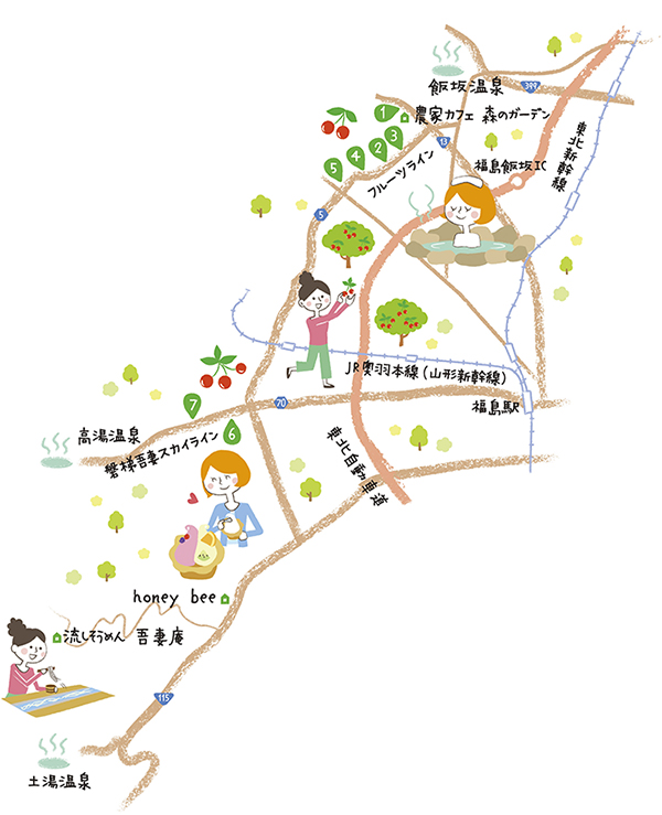 福島フォトジェニック旅の特集でフルーツ狩りのイラストマップを描きました 公式 イラストレーター アライヨウコ Webサイト