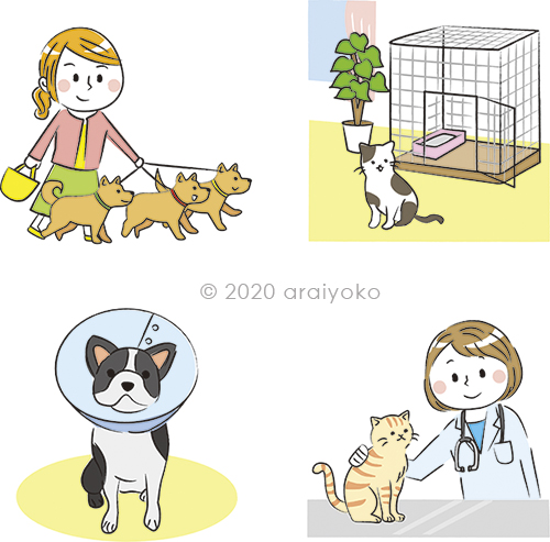 環境を考える エコジン 4 5月号 人と動物が共生する社会 にて犬や猫を飼う飼い主さんのイラストを描きました 公式 イラストレーター アライヨウコ Webサイト