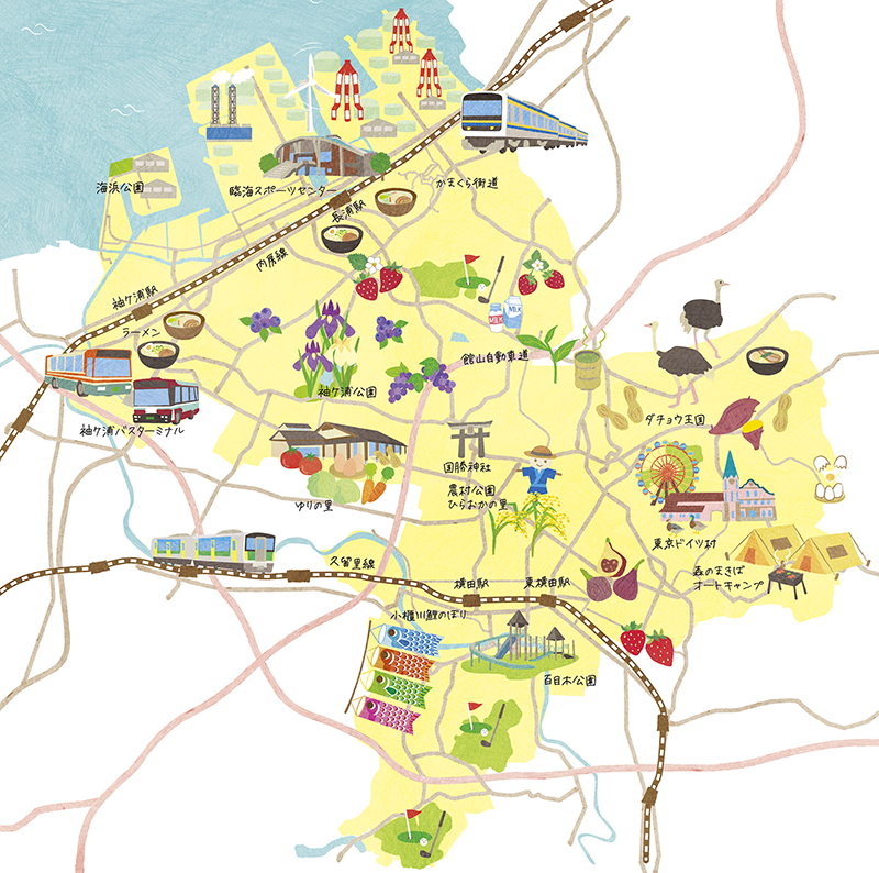 千葉県袖ヶ浦市のイラストマップです 公式 イラストレーター アライヨウコ Webサイト