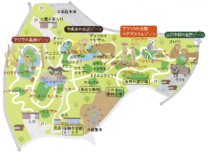山口県宇部市のときわ動物園の園内マップを描きました 公式 イラストレーター アライヨウコ Webサイト